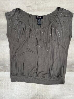 Rhinestone Studded Scoop Neck Top